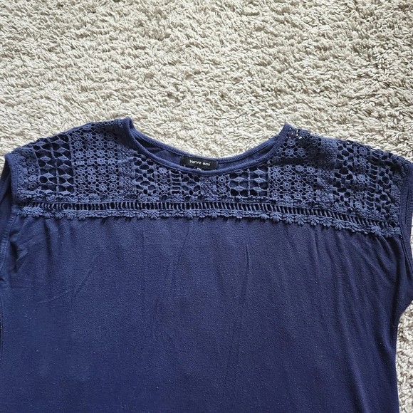 Verve Ami Womens Blue Design Shirt Top Blouse Short Sleeve Size Petite Medium - Picture 2 of 4